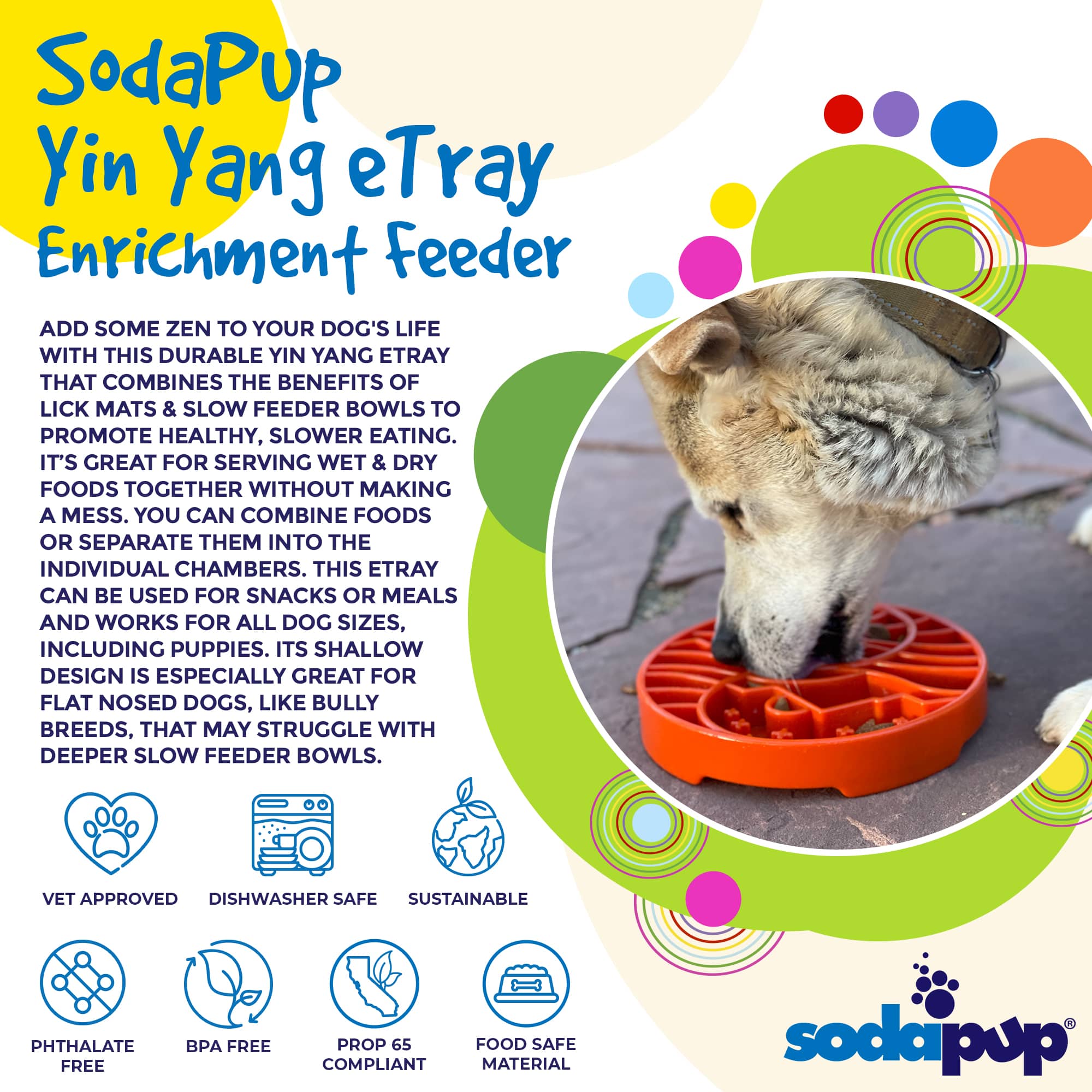 SodaPup Sun and Moon Shallow Slow Feeder Dog Bowl