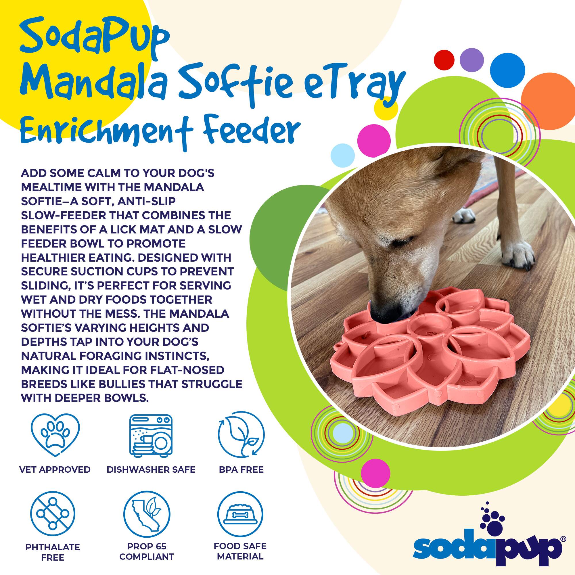 SodaPup Mandala Shallow Slow Feeder Dog Bowl