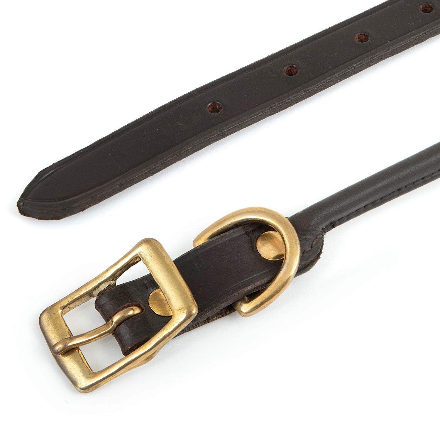 Rolled Leather Dog Collars with Brass Hardware